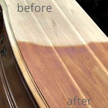 Load image into Gallery viewer, Before and after example of Wise Owl Furniture Salve
