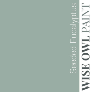 Wise Owl Paint Seeded Eucalyptus color swatch on a gray background