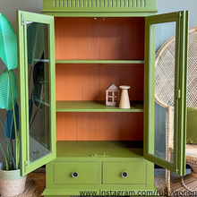Load image into Gallery viewer, Cabinet painted in Wise Owl Paint colours Spanish Olive and Tango
