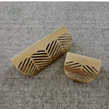 Load image into Gallery viewer, Brass cabinet handles curved chevron large and small
